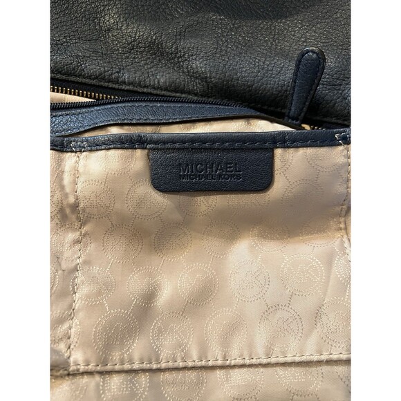 Michael Kors Bedford Blue Large Shoulder Belted Satchel Leather Handbag Retired - Picture 9 of 9